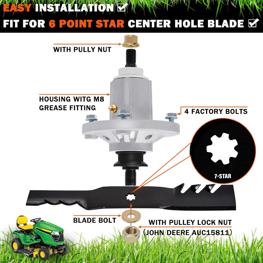 Deck Spindle Assembly - Replace for John Deere 100 Series 42", 48", 54" Deck Lawn Tractors - L100-L130, LA105-LA175