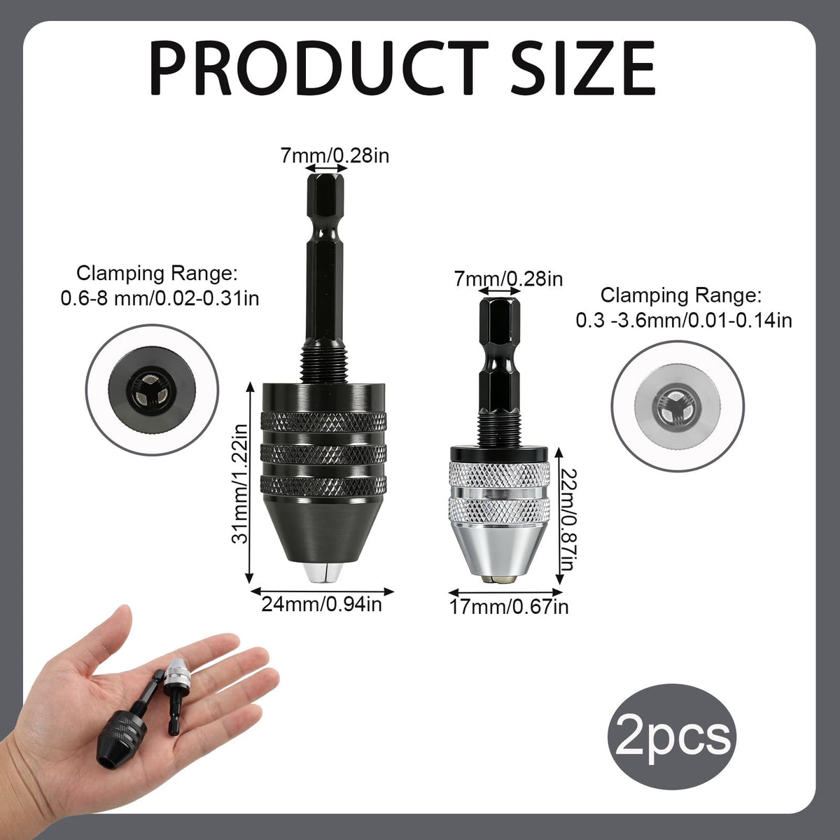 Keyless Drill Chuck Adapter, 1/4 Inch Hex Shank Quick Change Converters