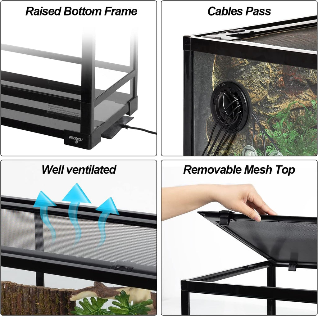 Large Reptile Tank 25 Gallon, 360°Full Vision Glass Reptile Terrarium with Top Mesh Lid for Beaded Dragon Lizard