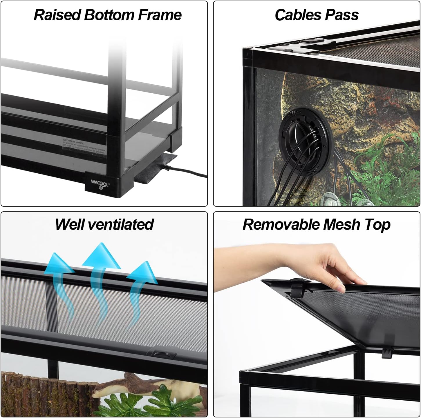 Large Reptile Tank 25 Gallon, 360°Full Vision Glass Reptile Terrarium with Top Mesh Lid for Beaded Dragon Lizard