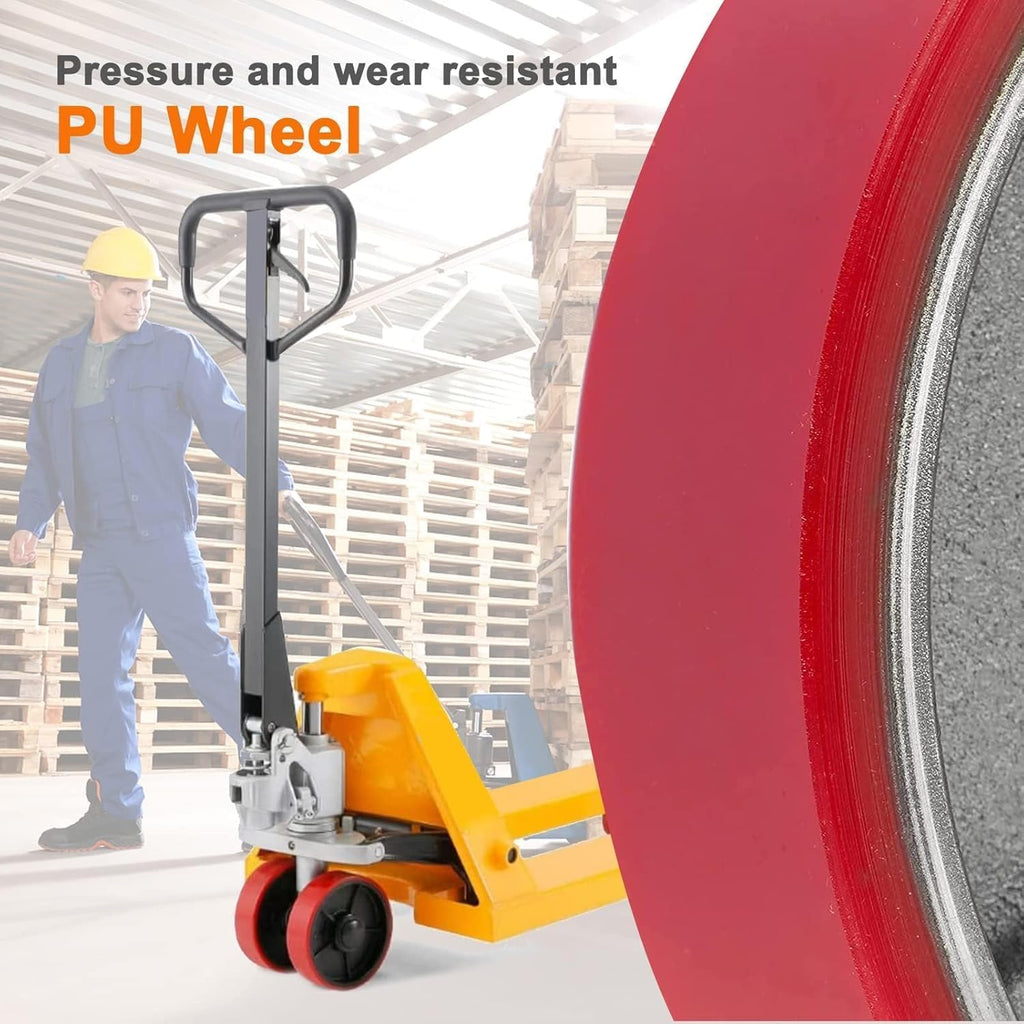 Pallet Jack/Truck Full Set with Axles, Pairs of 7" x 2" Steer Wheels & 3" x 3.75" Load Wheels with Bearings ID 20mm
