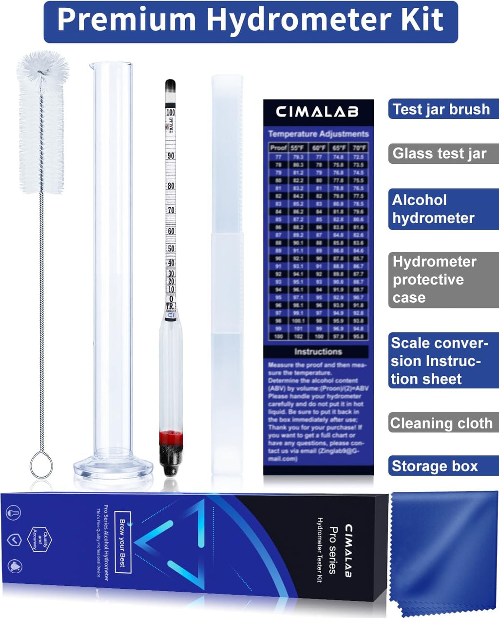 Hydrometer Alcohol Meter Kit, Hydrometer Alcohol 0-200 Proof & Tralle with Hydrometer Test Jar, Alcohol Proof Tester