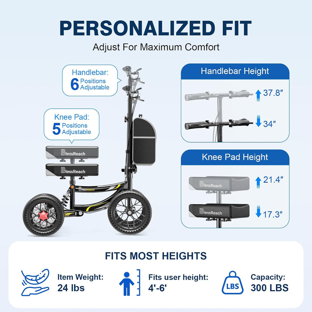 All Terrain Knee Scooter for Adults Foot Injuries,11” Big Wheels