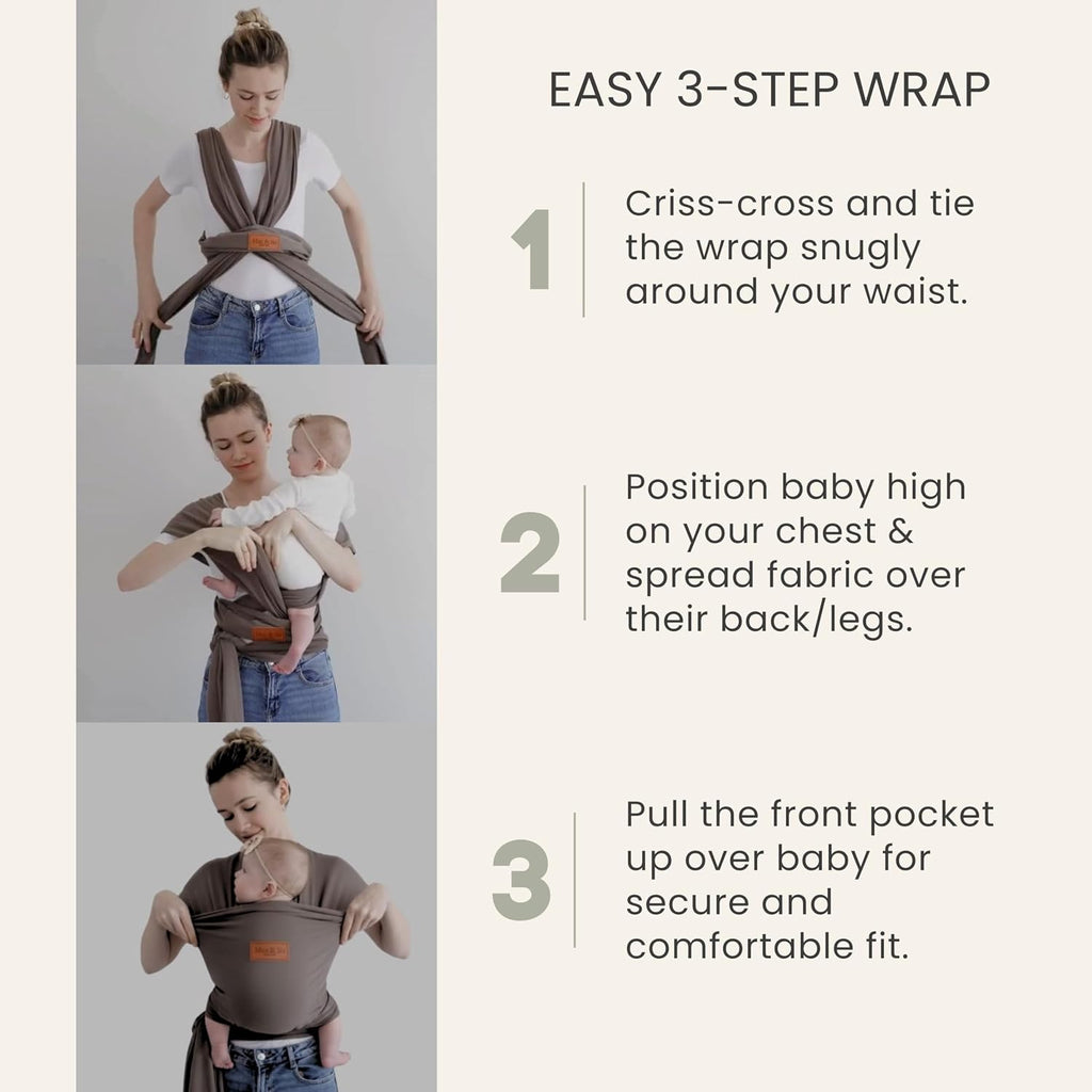 Baby Wrap Carrier for Newborn to Toddler, Hands-Free Stretchy Baby Carrier Wrap with Front Pocket, 95% Cotton 5%