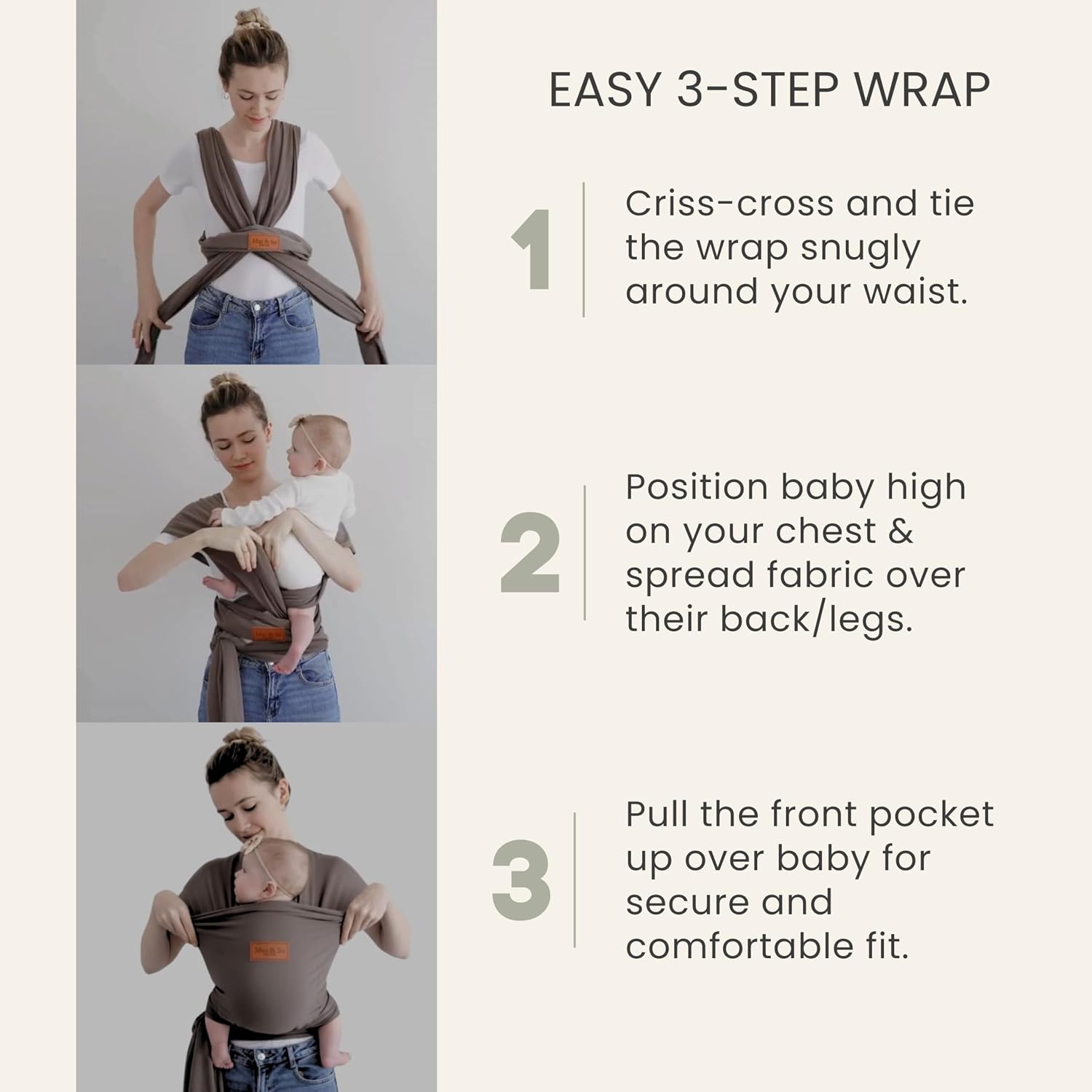 Baby Wrap Carrier for Newborn to Toddler, Hands-Free Stretchy Baby Carrier Wrap with Front Pocket, 95% Cotton 5%