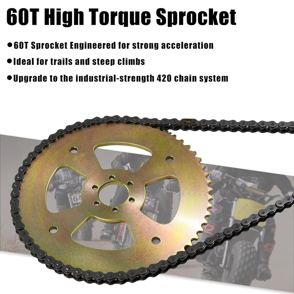 JNDO 60T Sprocket #420 Chain 6 Hole High Torque for Coleman CT100U DB30