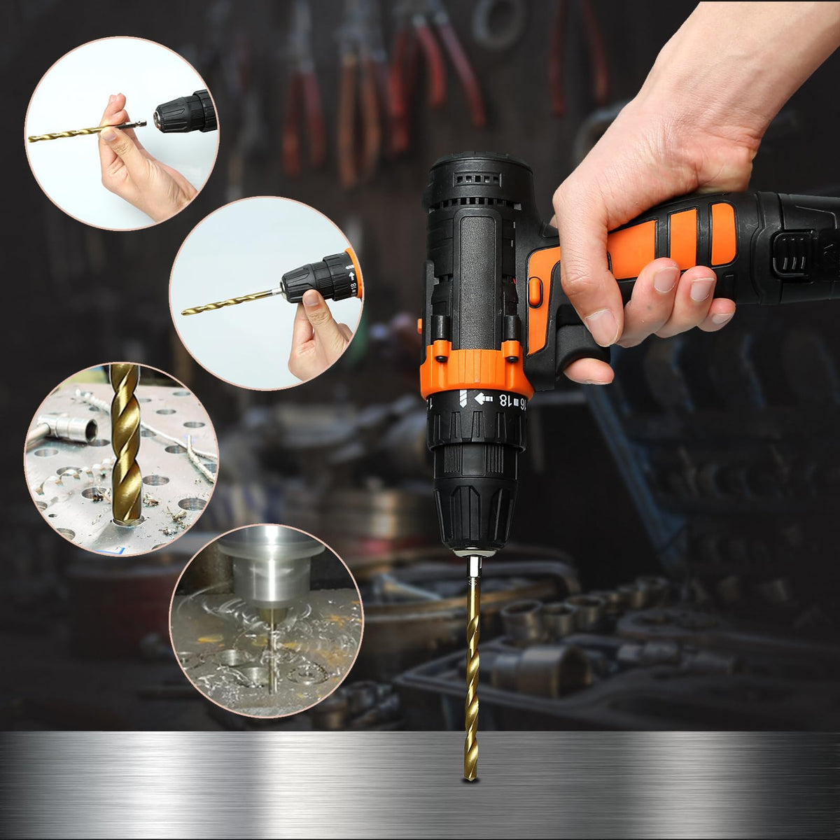MACXCOIP 19Pcs(1/16" - 1/4") Hex Shank Titanium Twist Drill Bit Set