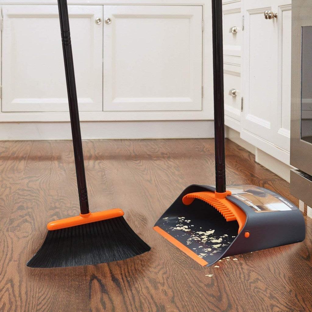 Broom and Dustpan Set with 52" Long Handle for Home Kitchen Room Office Lobby Floor Use Upright Stand Up Stand Up