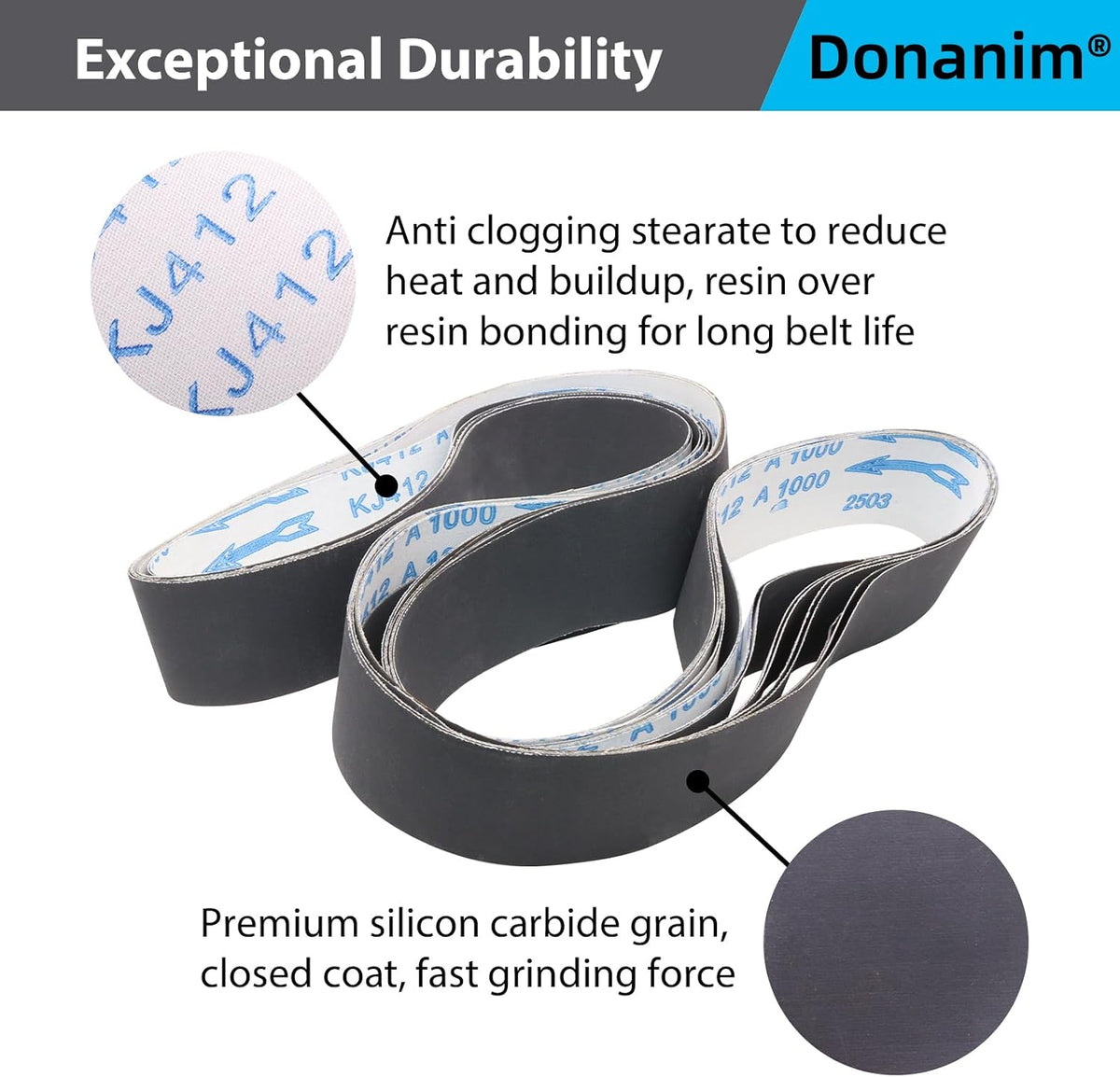 8 Pack 2 x 72 Inch Sanding Belts 400 600 800 1000 Grit Silicon Carbide