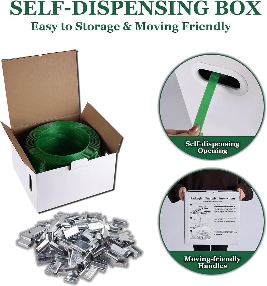 Packaging Strapping, Pallet Straps, Banding Strap (5/8" x 1500 ft x 0.035" PET Polyester Coil Roll and 100 Buckles)
