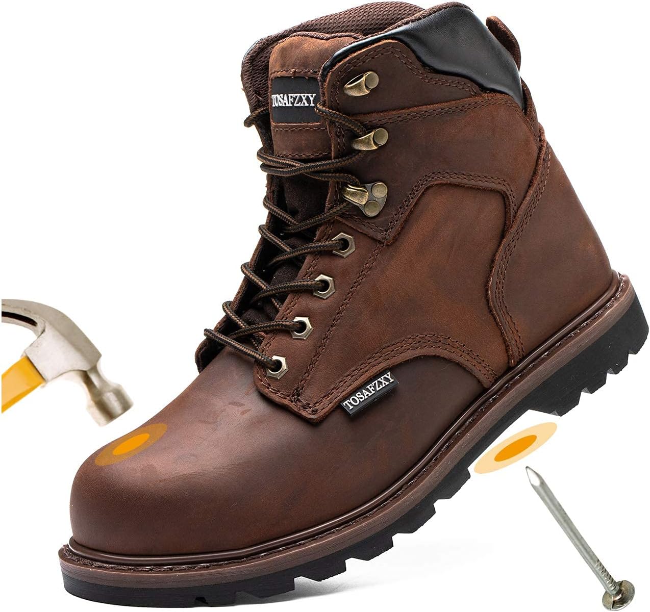 Work Safety Boots for Men Durable Crazy-Horse Leather Indestructible Steel Toe Waterproof and Non-Slip Better Warmth