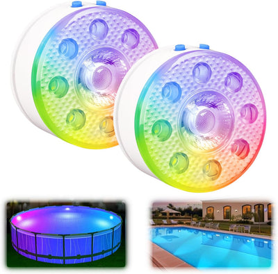 Underwater Pool Lights for Above Ground and Inground Swimming Pools 2 Pack | with Remote Timer Off, Magnetic RGB