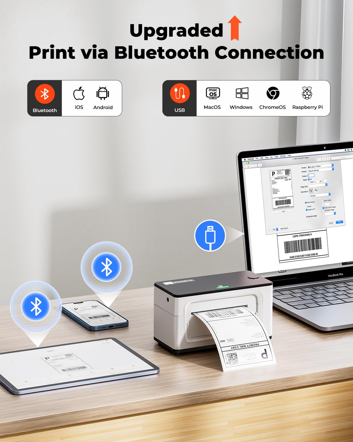 Bluetooth Thermal Label Printer 941BP, 300DPI Wireless 4x6 Shipping