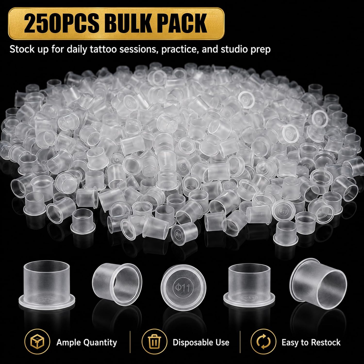 250Pcs Tattoo Ink Caps with Base #20mm X-Large, Clear Disposable Ink Cups for Permanent Makeup, Extra Wide