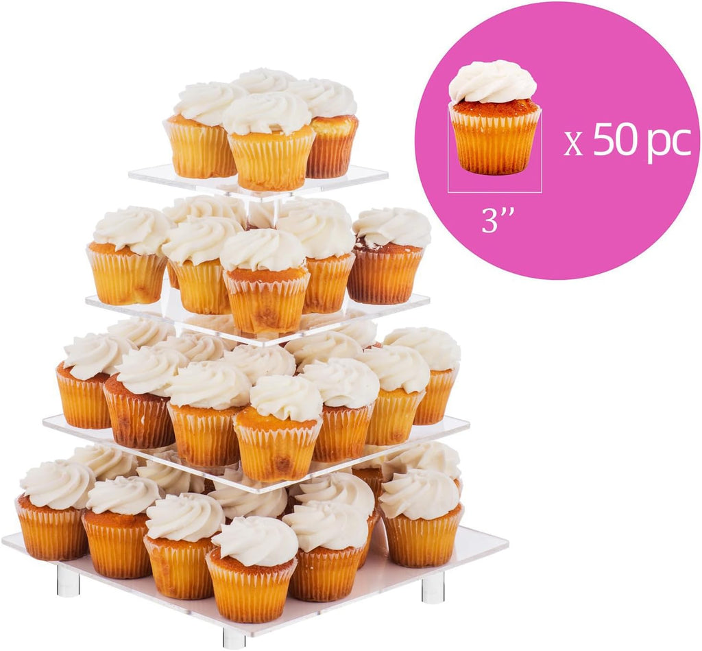 Large 4 Tier Square Acrylic Cupcake Stand, Cake Stand