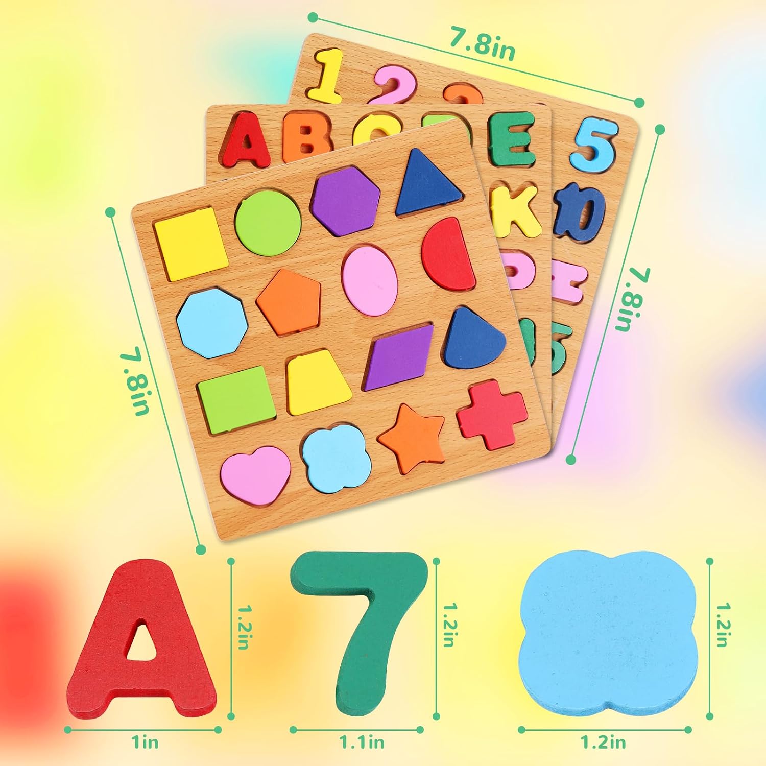Alphabet Wooden Puzzles for Toddlers 3-5, Pack of 3 ABC, Number and Shape Puzzle, Preschool Educational Learning Toys