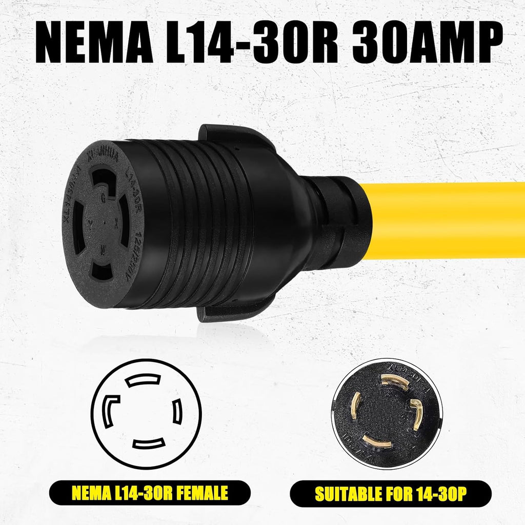 6.6 FT NEMA 10-30P to L14-30R 30 Amp Generator Transfer Switch Adapter Cord, 3 Prong Old Dryer Outlet to 4 Prong