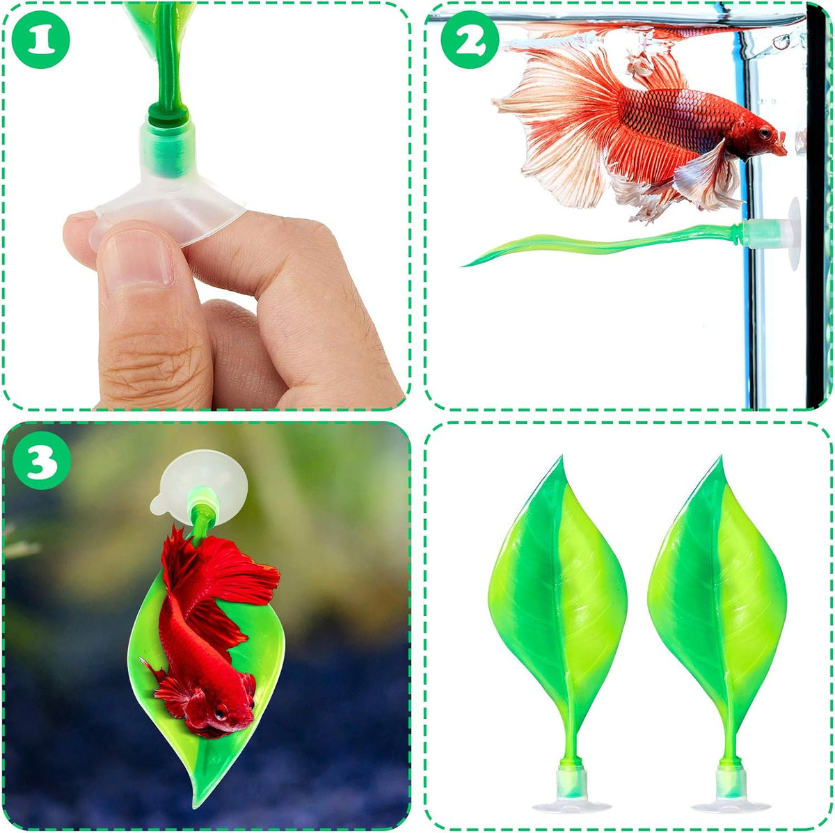 2 Pcs Green Silicone Betta Fish Bed Leaf Hammock Betta Fish Tank Accessories Decorations for Aquarium Ornaments