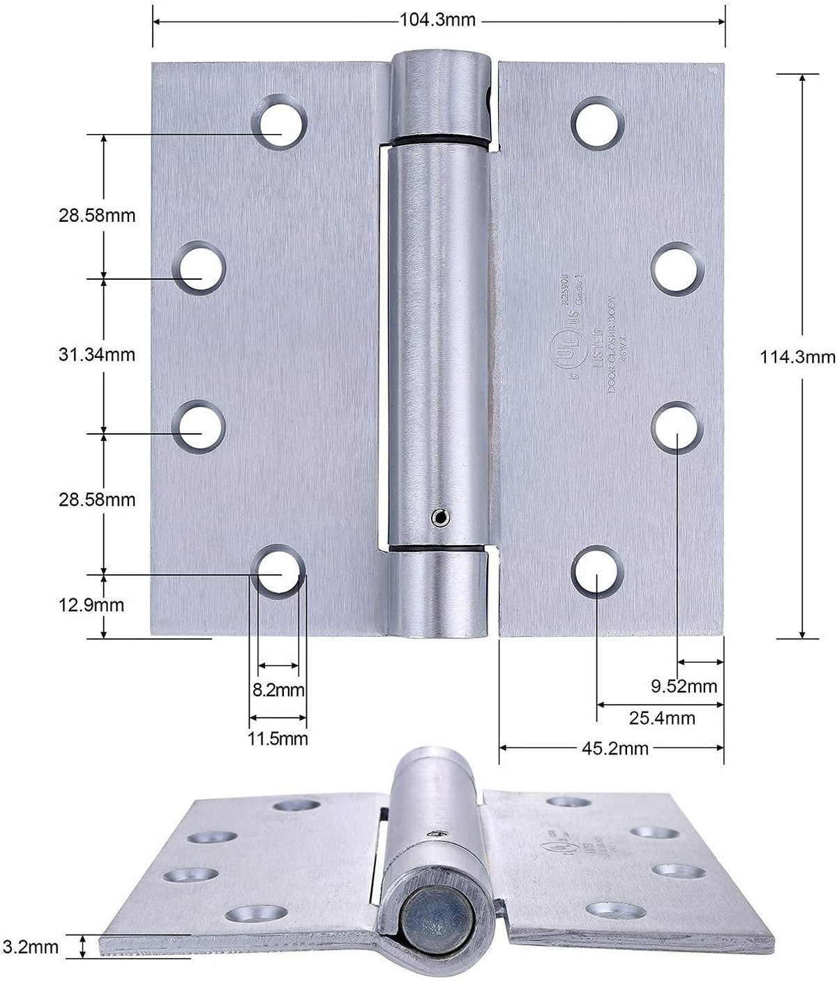 2 Pack Self Closing Spring Hinges - 4.5" x 4.5" Stainless Steel