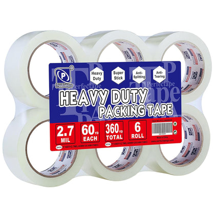 Heavy Duty Packing Tape 6 Rolls, Clear, 2.7 mil, 1.88" x 60Y | Total 360Y, Ultra Strong, Refill for Packaging and