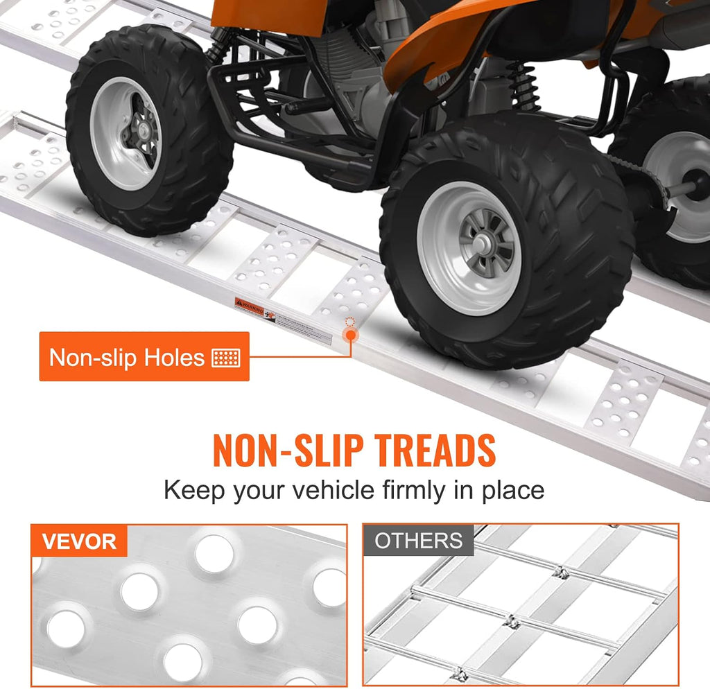 Aluminum Ramps, 1250lbs, Straight Ramp with Treads and Load Straps, Portable Loading Ramp for Motorcycles, ATVs