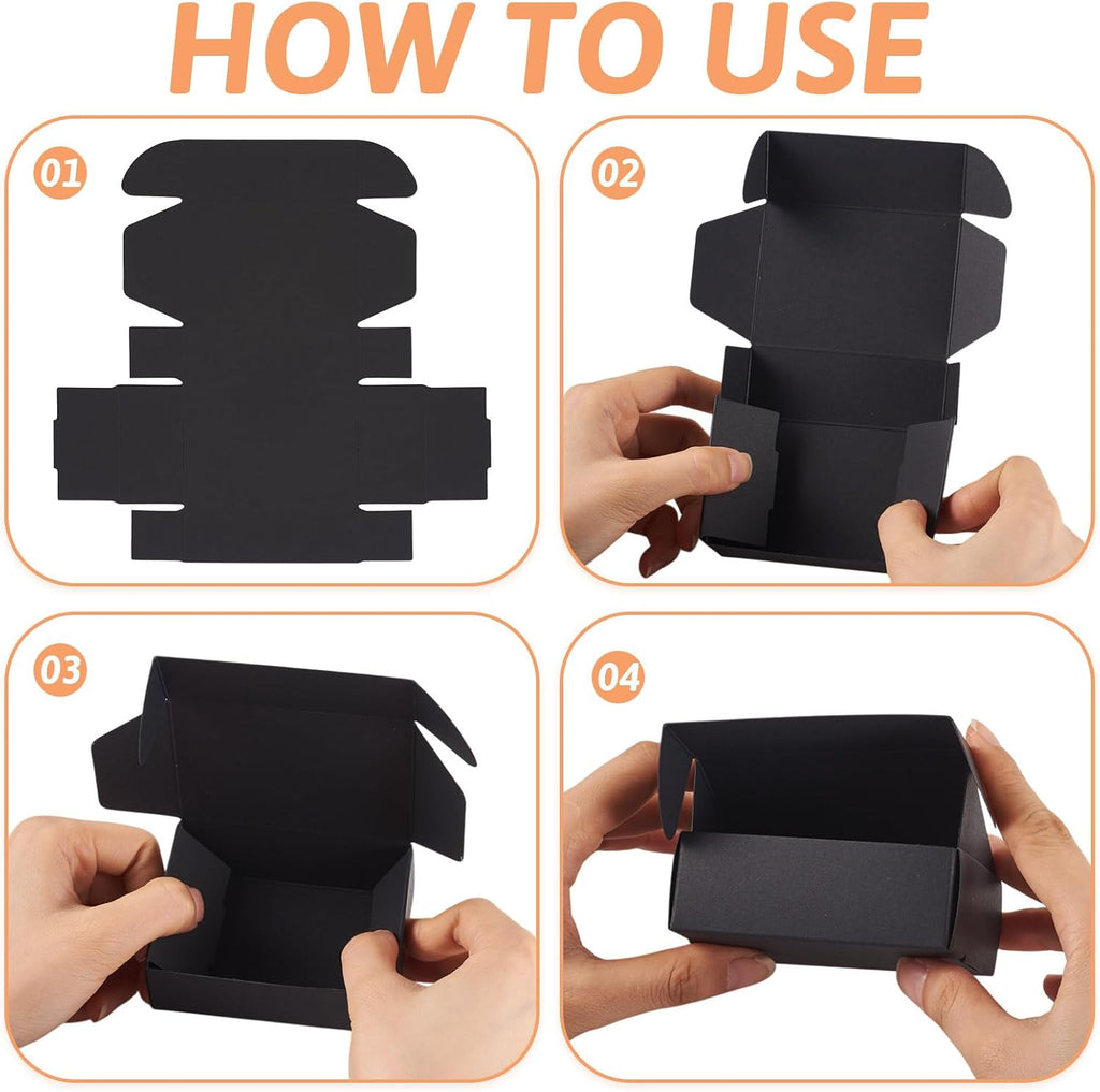 20pcs Black Corrugated Board Postal Boxes Small Shipping Boxes 3.26"x2.36"x1.18" Foldable Paper Mailer Boxes for