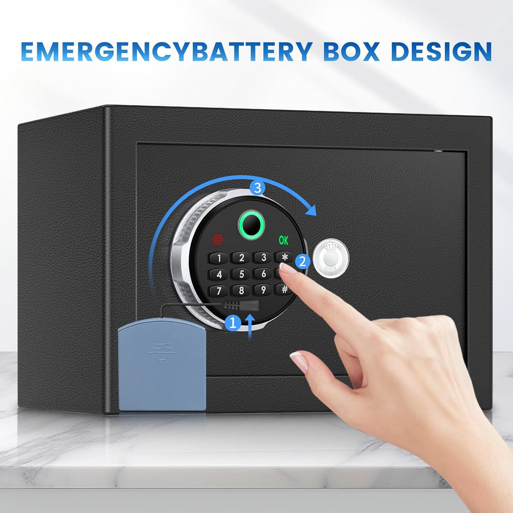 Small Smart Biometric Safe Box for Home, (7.87"D x 12.2"W x 7.87"H) | Mini Safes with Anti-Theft Dual Alerts, Mute