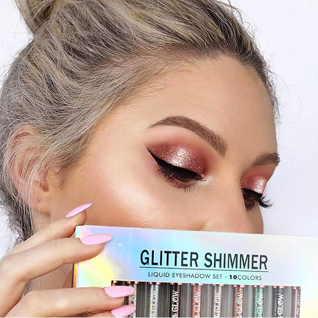 10 Colors Liquid Glitter Eyeshadow Set, Waterproof Long Lasting Shimmer