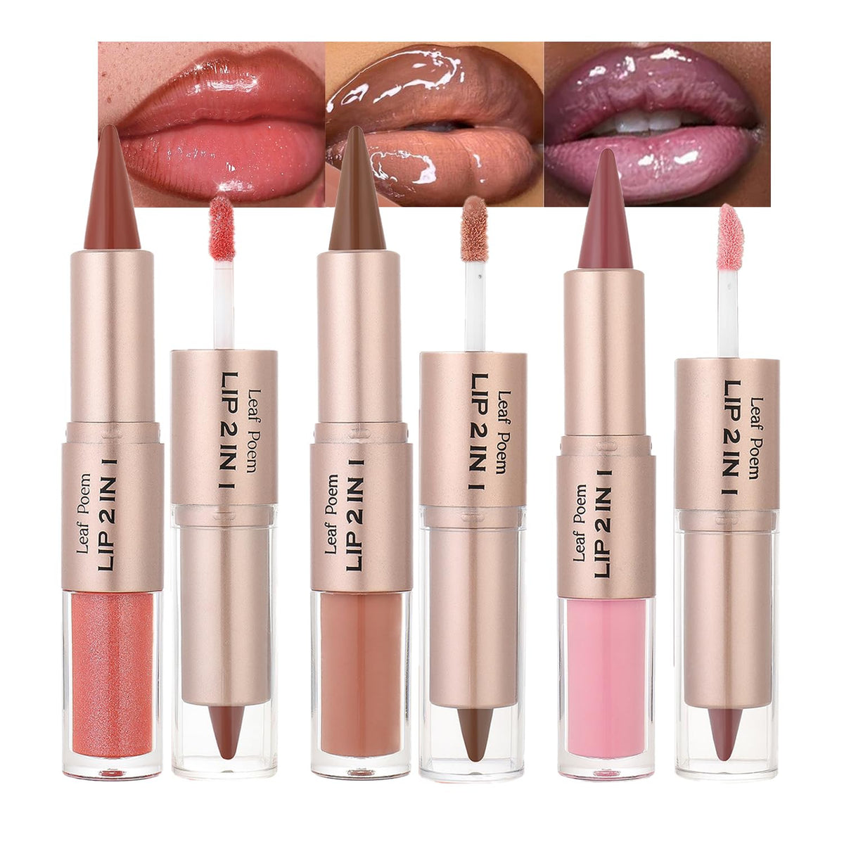 3Pcs Matte Lip Liner and Gloss Lip Combo Set for Women