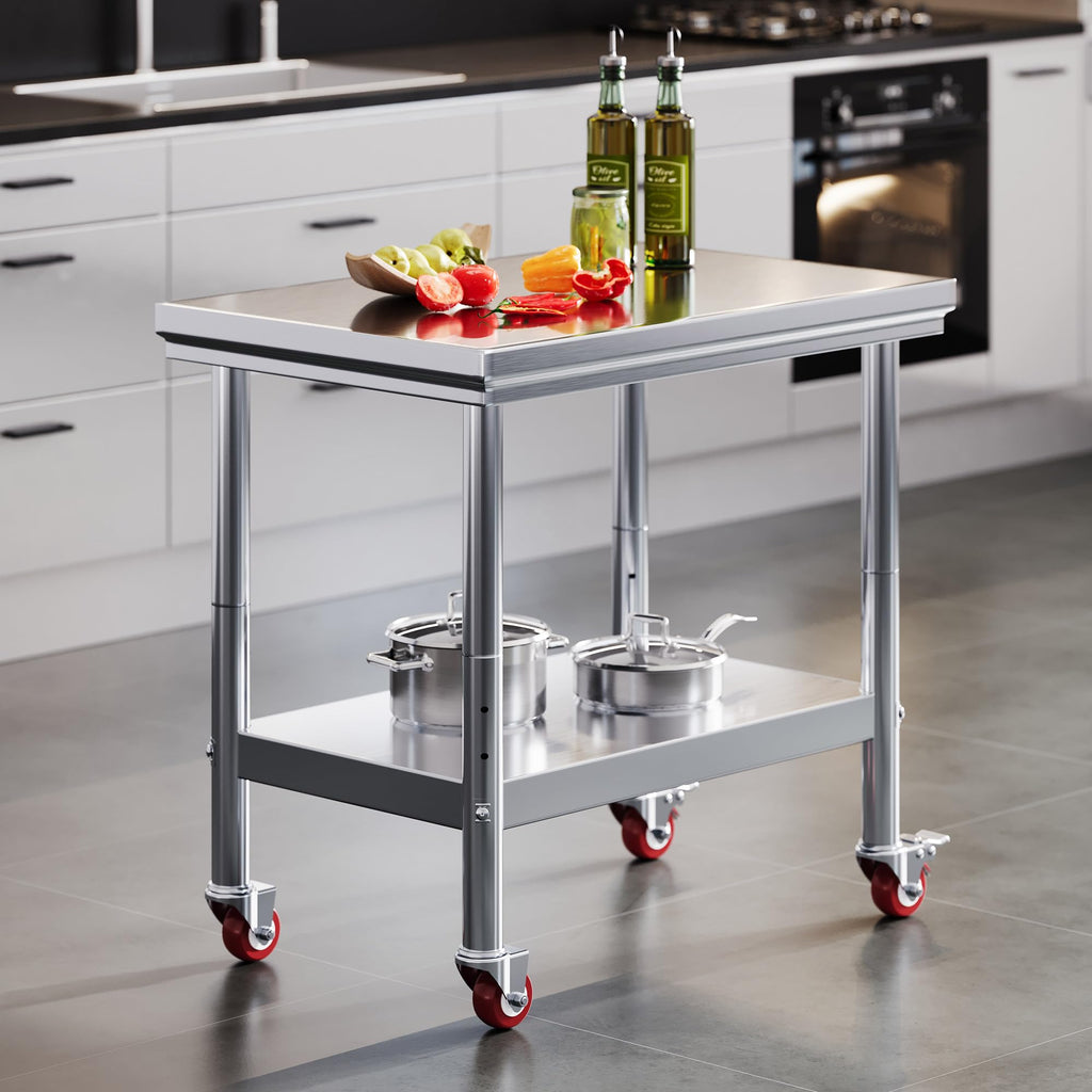 24x36 Inch Stainless Steel Prep and Work Table with Wheels