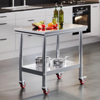 24x36 Inch Stainless Steel Prep and Work Table with Wheels