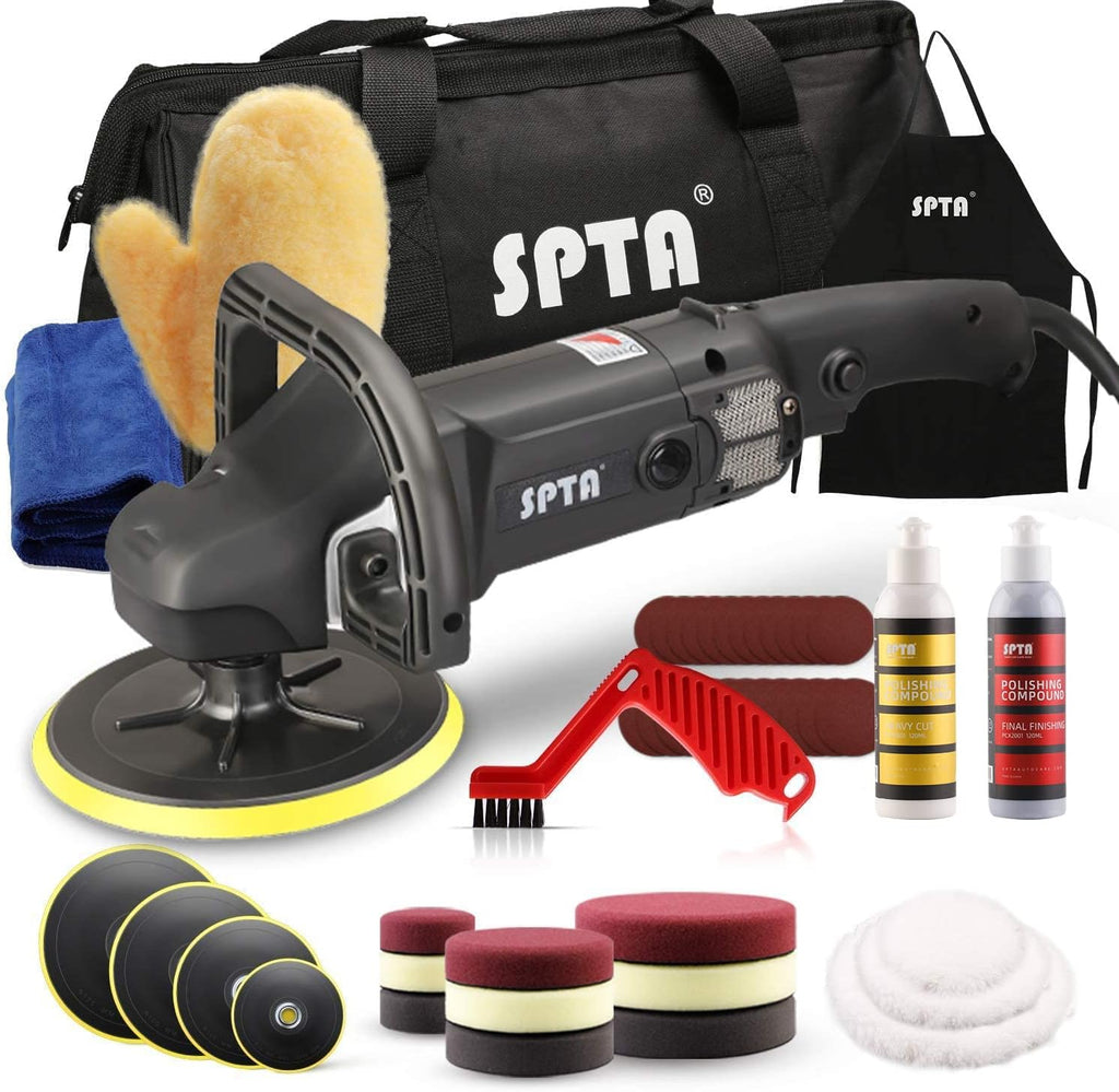 Buffer Polisher, SPTA 7 Inch 180mm Rotary Polisher Car Polisher Electric Polisher RO Polisher & Polishing Pads Set