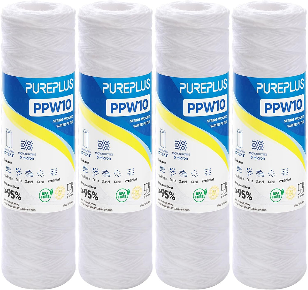 5 Micron 10"x2.5" Whole House String Wound Sediment Filter 4 Pack