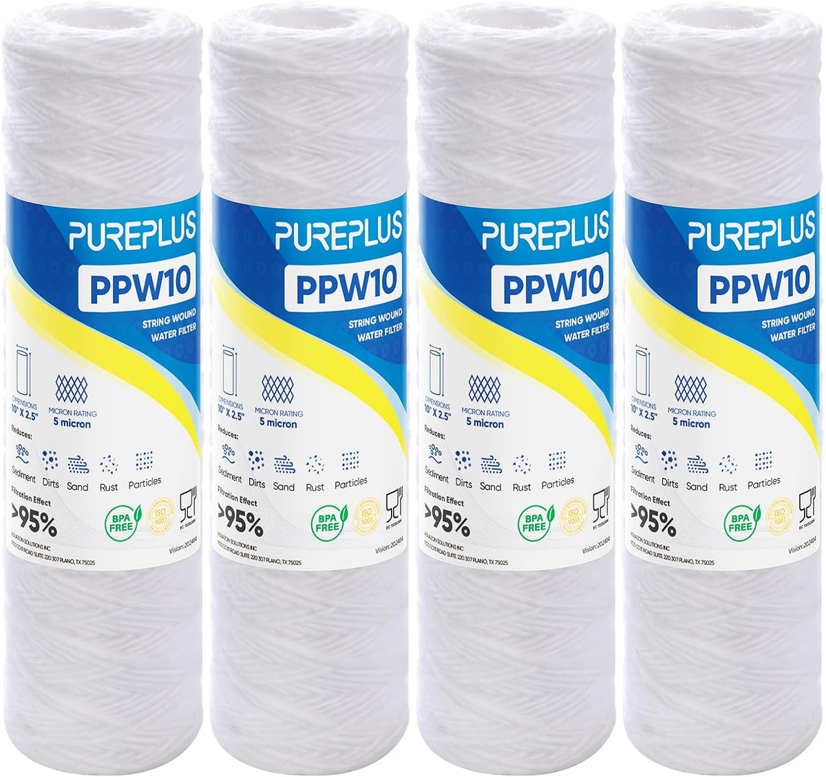 5 Micron 10"x2.5" Whole House String Wound Sediment Filter 4 Pack