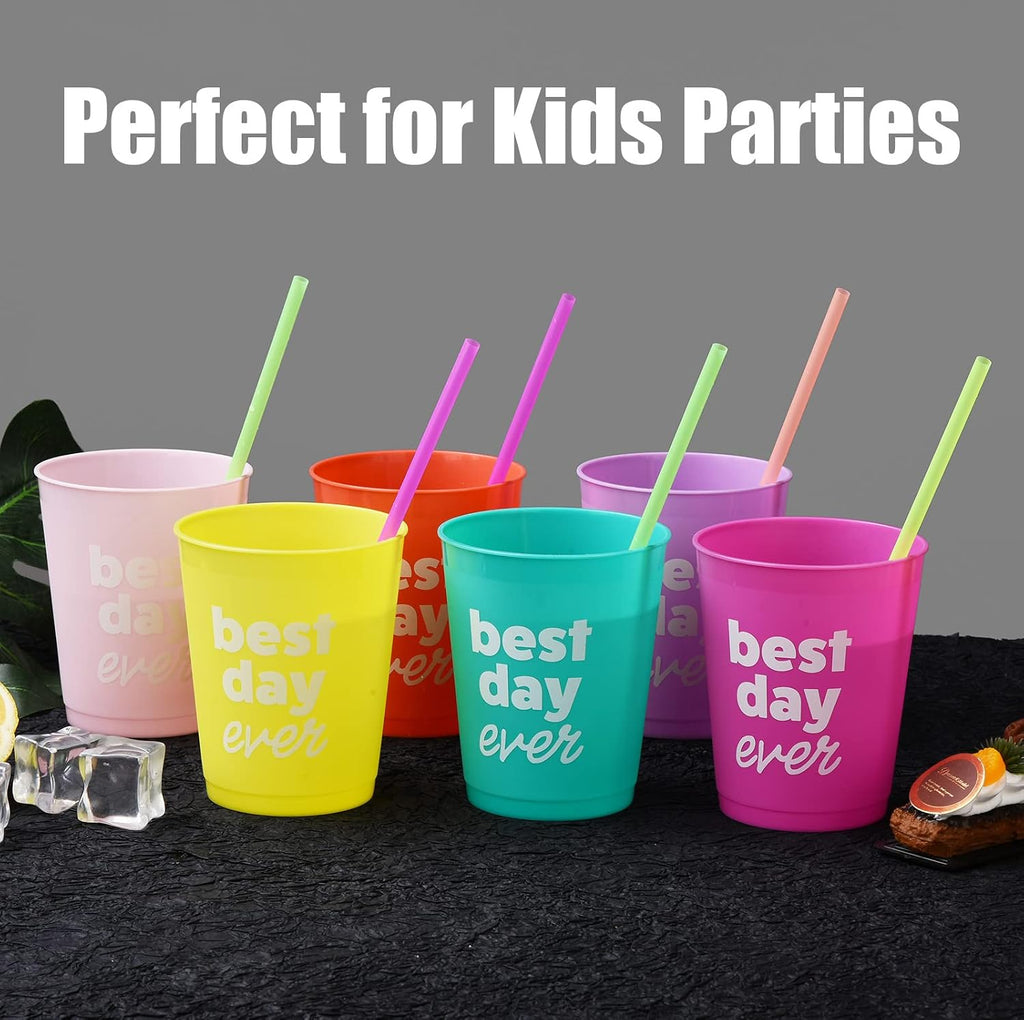 500-Pack Plastic Disposable Drinking Straws Individually Wrapped, Neon Colored Straight Party Straws - 7.75" x 0.23"