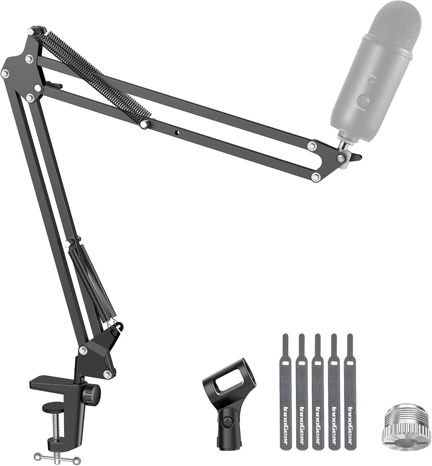 Boom Arm Microphone Mic Stand for Blue Yeti Fifine HyperX, Black | Desk Mount, Desktop Stands, Adjustable Reach