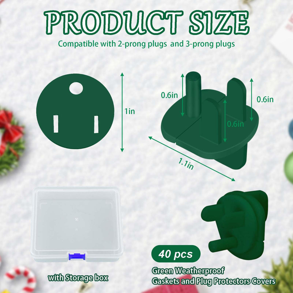 40Set Weatherproof Gaskets & Plug Protector Covers for Extension Cord,Green