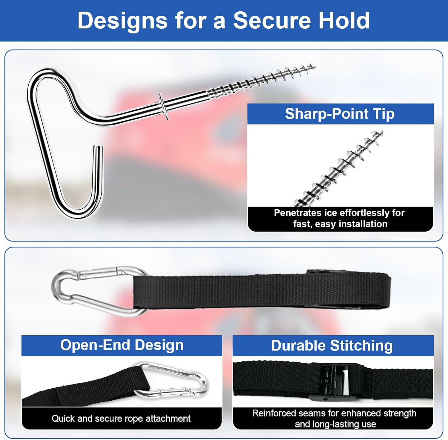 Deluxe Shelter Tie Down Kit 24260 Fit for Eskimo Ice Fishing Tent, Ice Shelter Anchors Tool Accessories for Setting