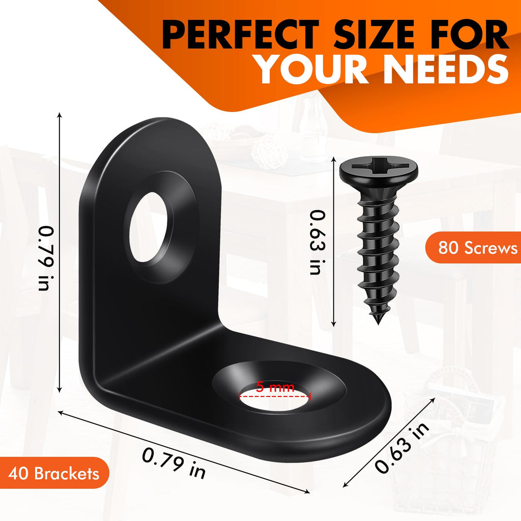 40PCS Black L Bracket Corner Brace, Stainless Steel Corner Bracket