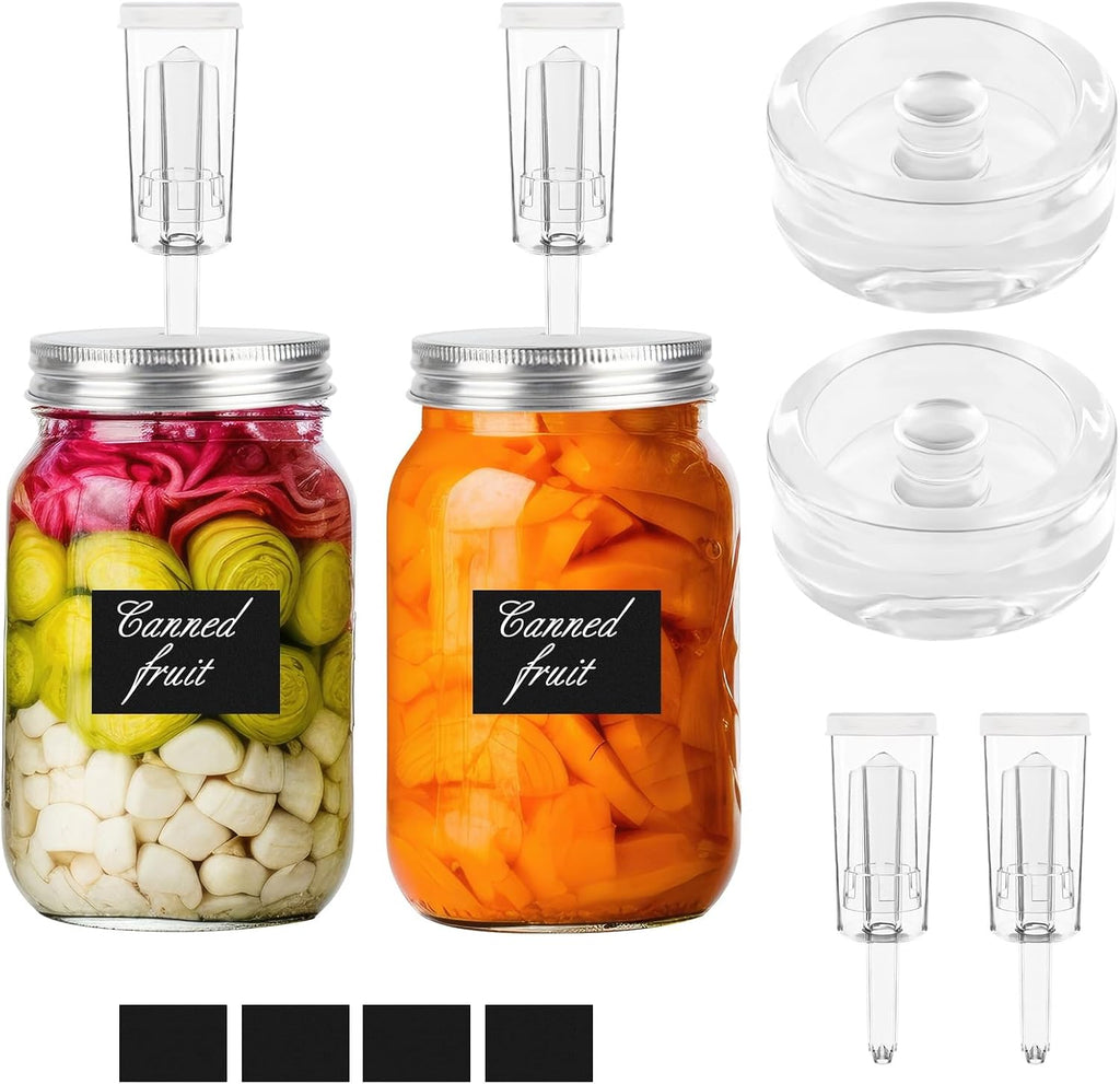 2 Set Fermentation Kit, Fermentation Lids Glass Weights and Airlocks Compatible with 86MM Wide Mouth Mason Jars for