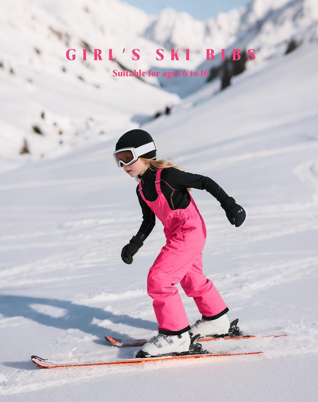Girls Ski Pants Winter Snow Bibs Kids Insulated Snowboarding Overall | Waterproof 10,000mm,Adjustable straps,Elastic