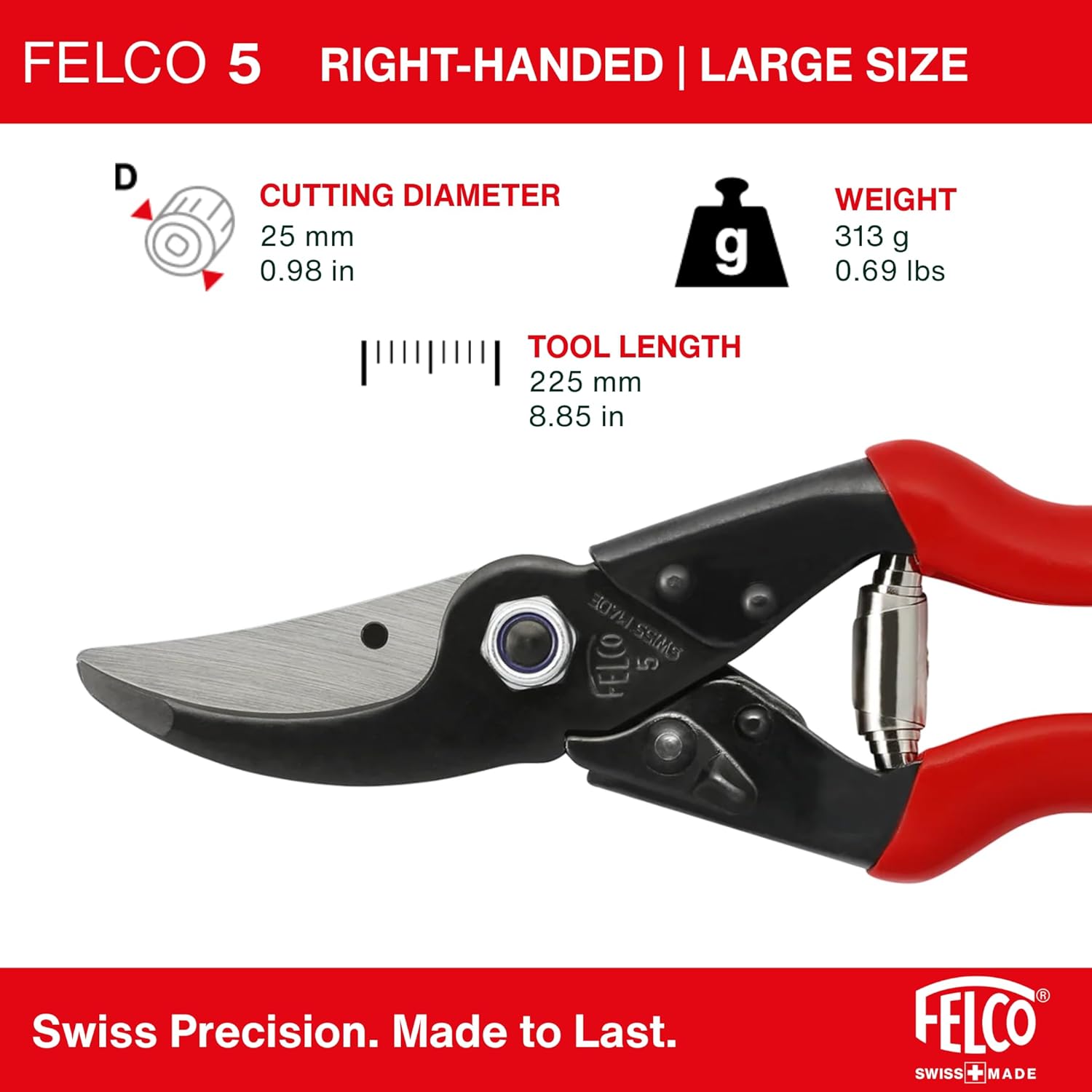 F5 Pruning Shears – 8.9" All Steel Large Swiss-Made Garden Clippers| Hand Pruners for Garden & Landscape | Garden