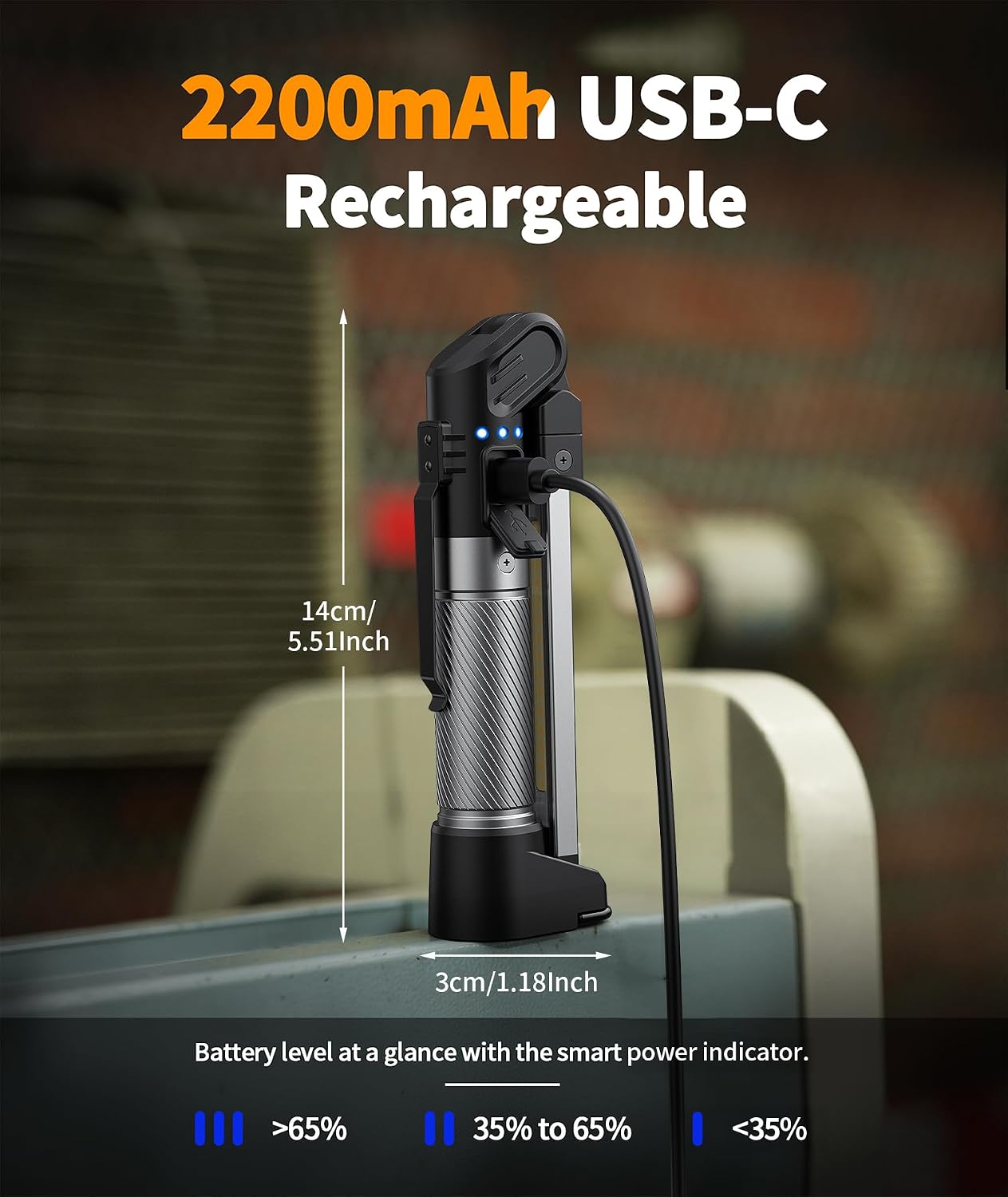 Magnetic Work Light - 800 Lumens Rechargeable Work Light with Multifunctional Foldable Design, 2200 mAh Mechanic