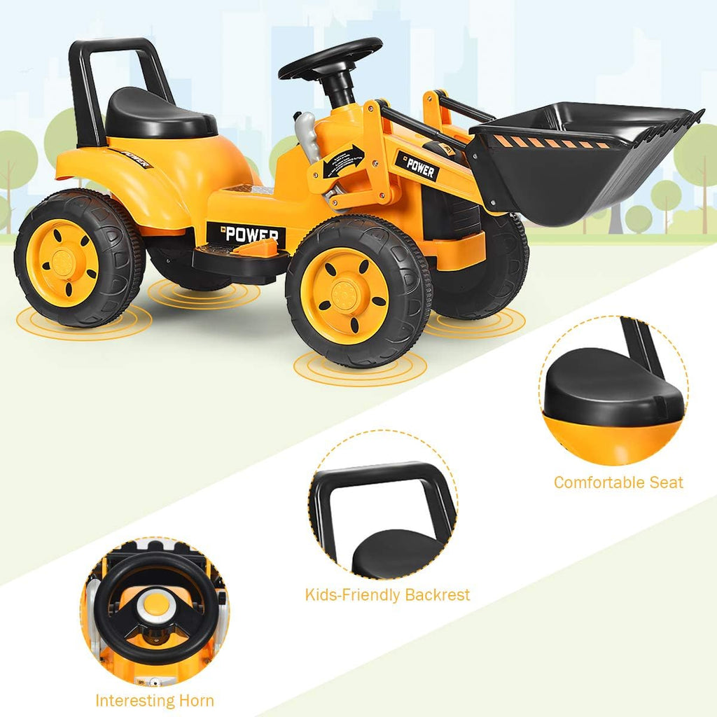 FFlyer Kids Ride on Excavator, 6V Battery-Powered Loader Digger w/Controllable Digging Bucket, Horn &