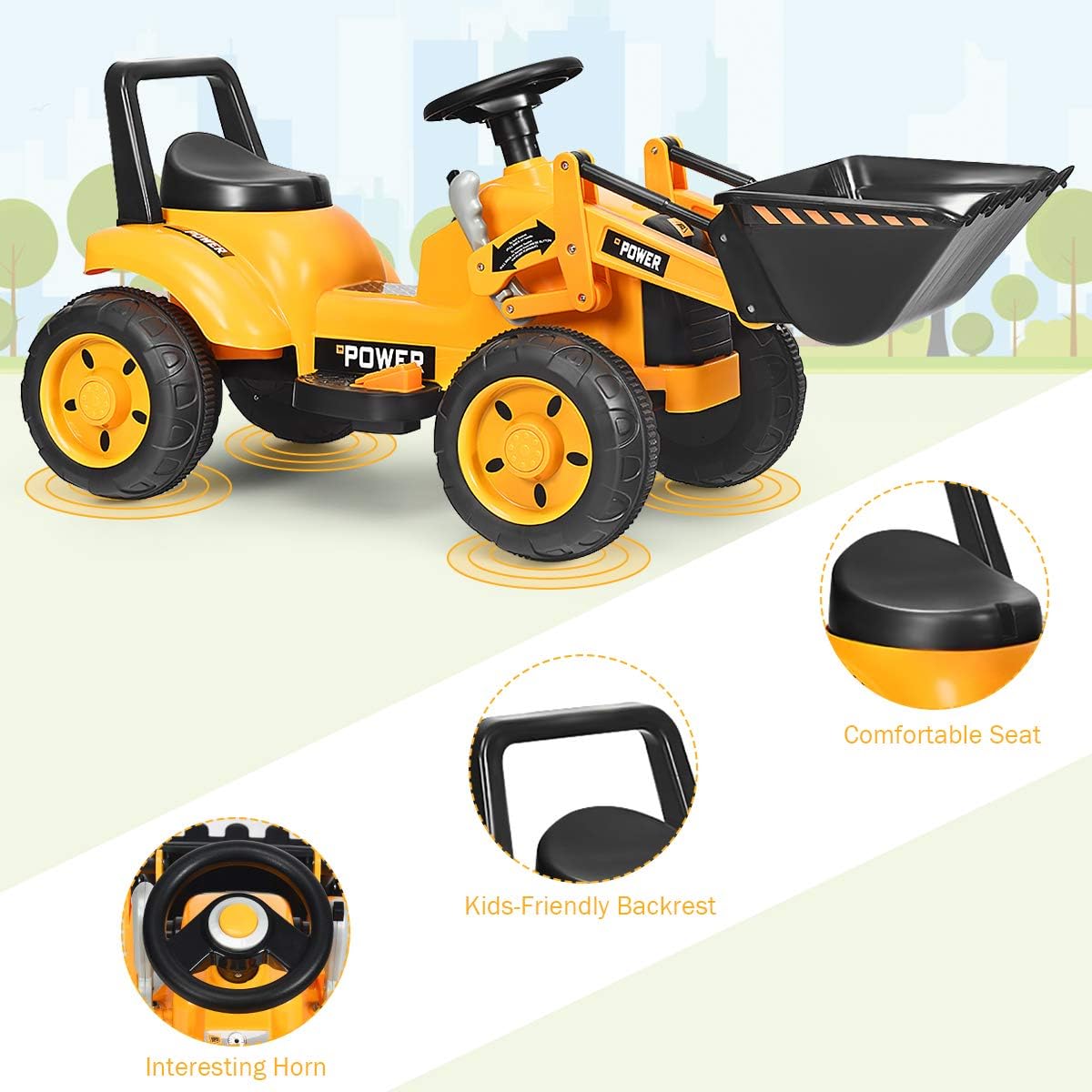 FFlyer Kids Ride on Excavator, 6V Battery-Powered Loader Digger w/Controllable Digging Bucket, Horn &