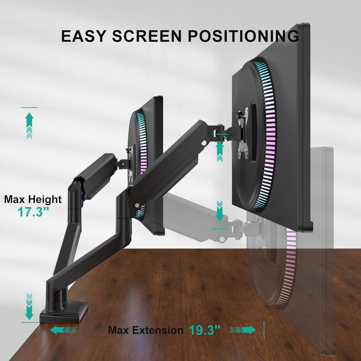 Dual Monitor Stand for 13-32 inch Computer Screens, Dual Monitor Arms for 2 Monitors Holds up to 22 lbs, Height