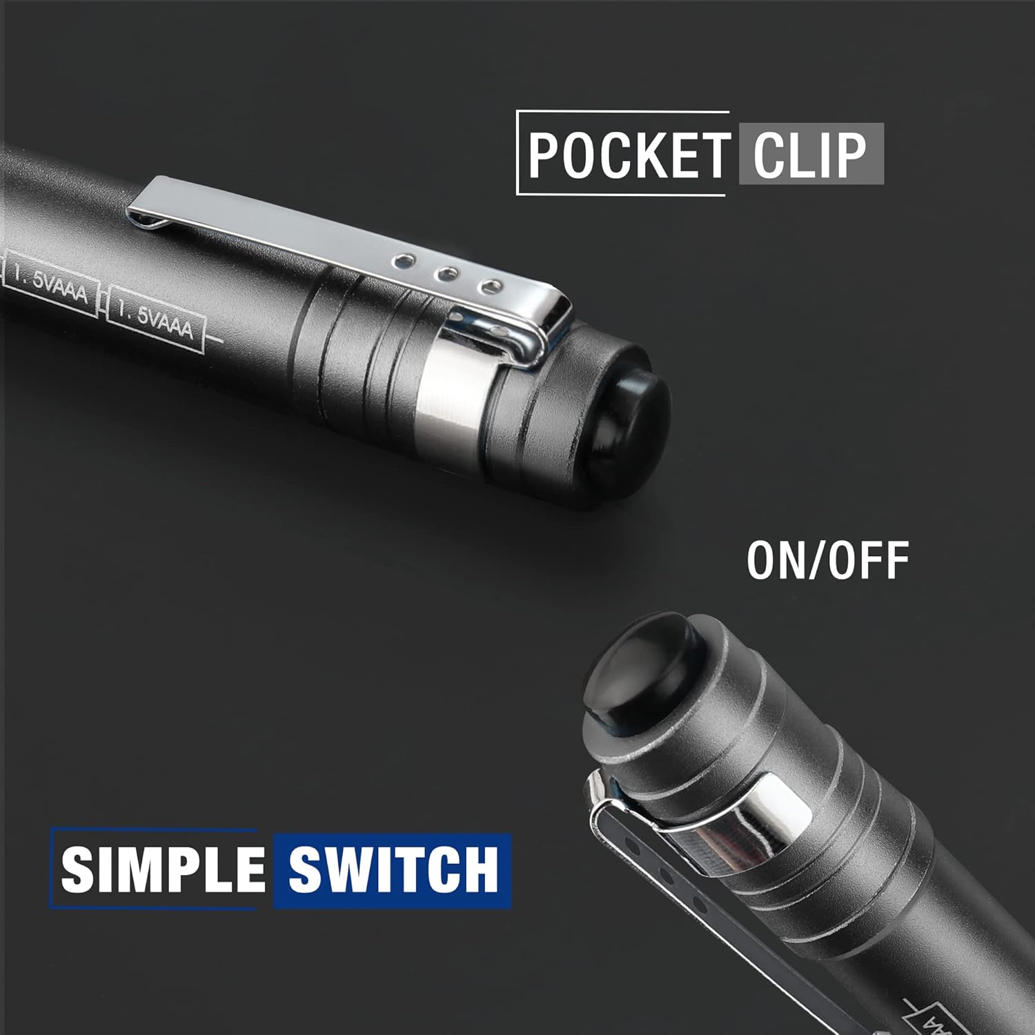 LED Pen Light, Aluminum Pen Flashlights, Pocket Flashlight with Clip for Inspection, Emergency, Everyday, 2AAA