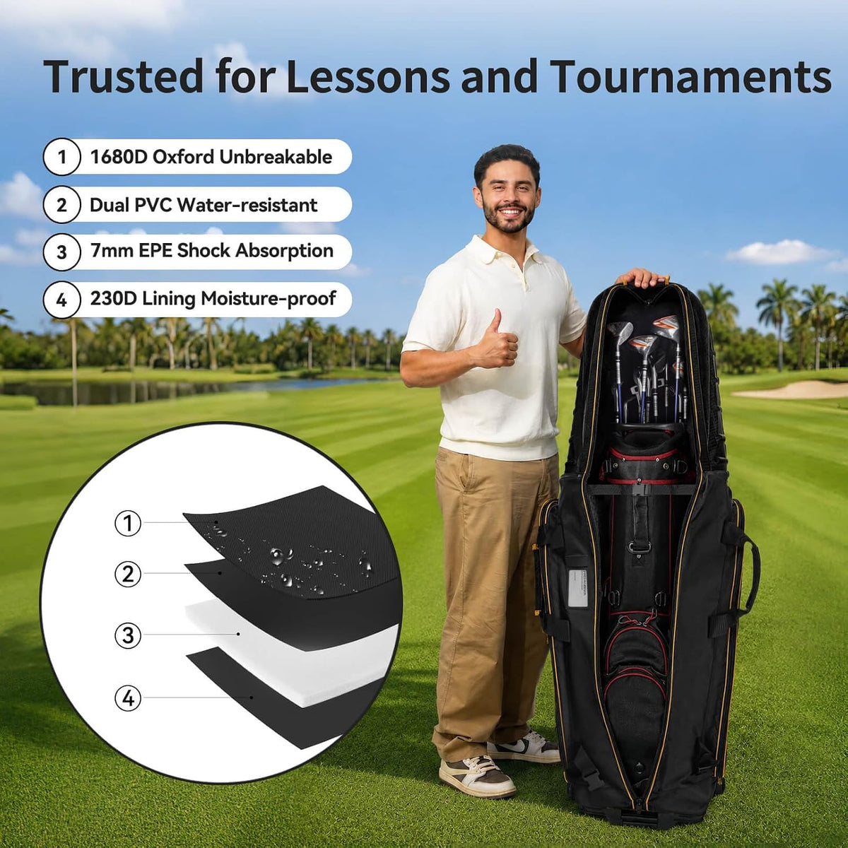 Golf Travel Bags for Airlines with Carbon Fiber Hard Top