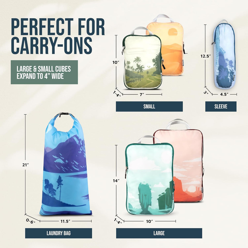 Compression Packing Cubes for Travel, 6-Piece Lightweight Packing Cubes Set for Carry-On Luggage & Backpacks –