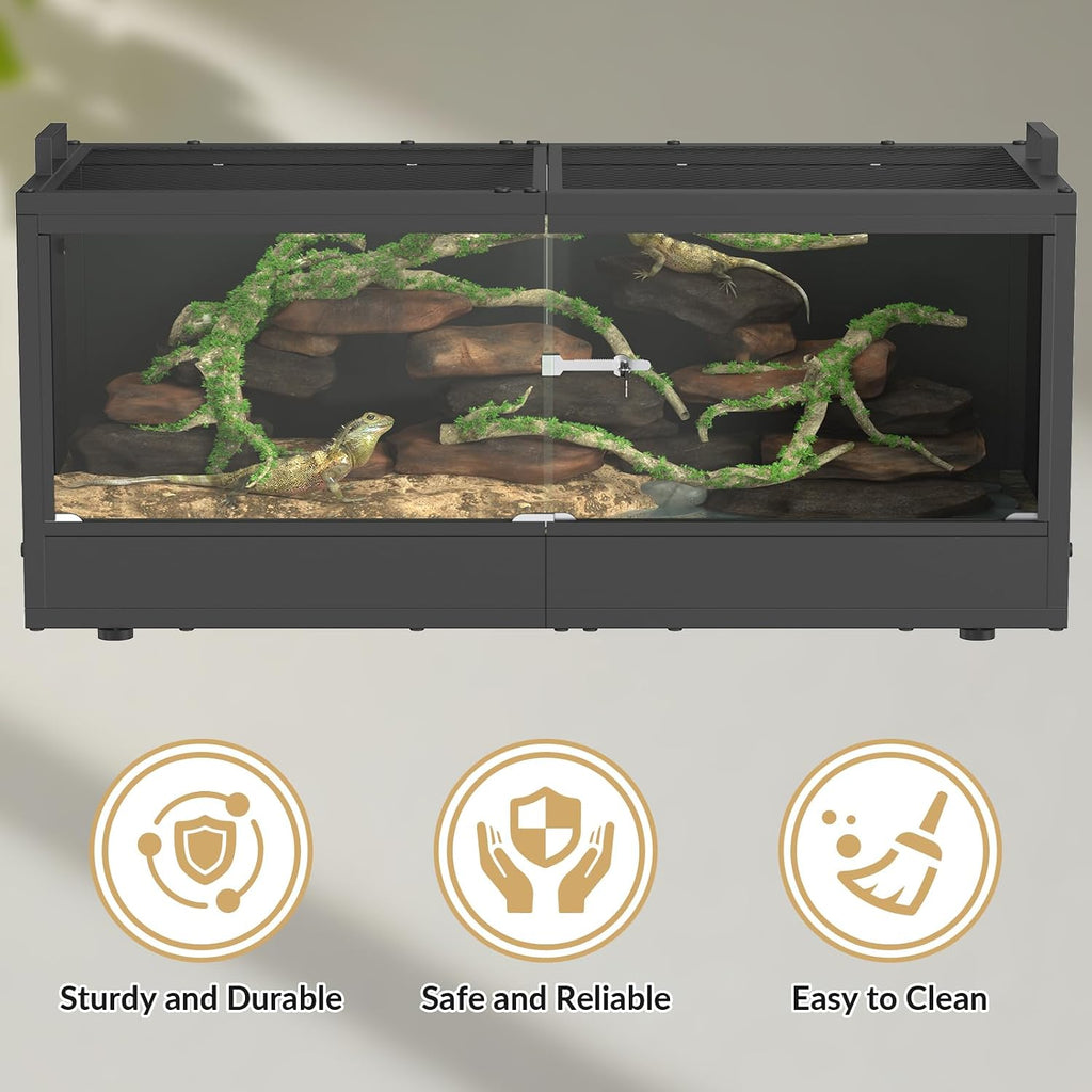 20 Gallon Reptile Terrarium - Bearded Dragon Tank with Glass Door, Front Opening Reptile Tank 28" x 12"x 12", Metal